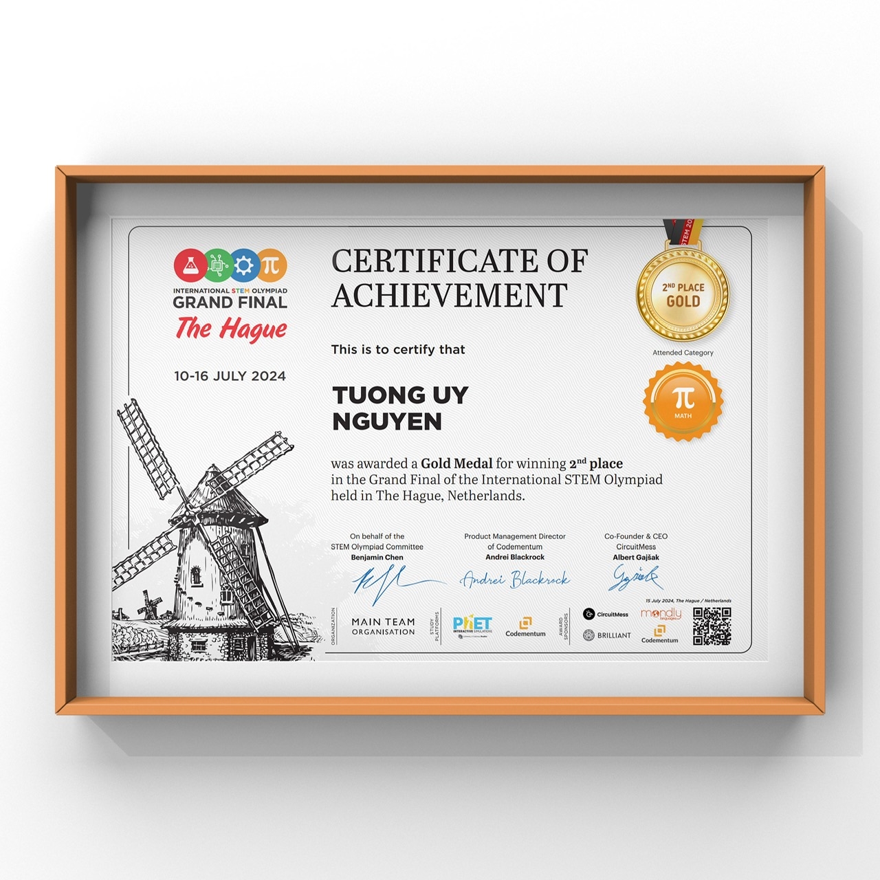 STEM Olympiad - Grand Final - Math - Gold Medal - top 2 (2024)