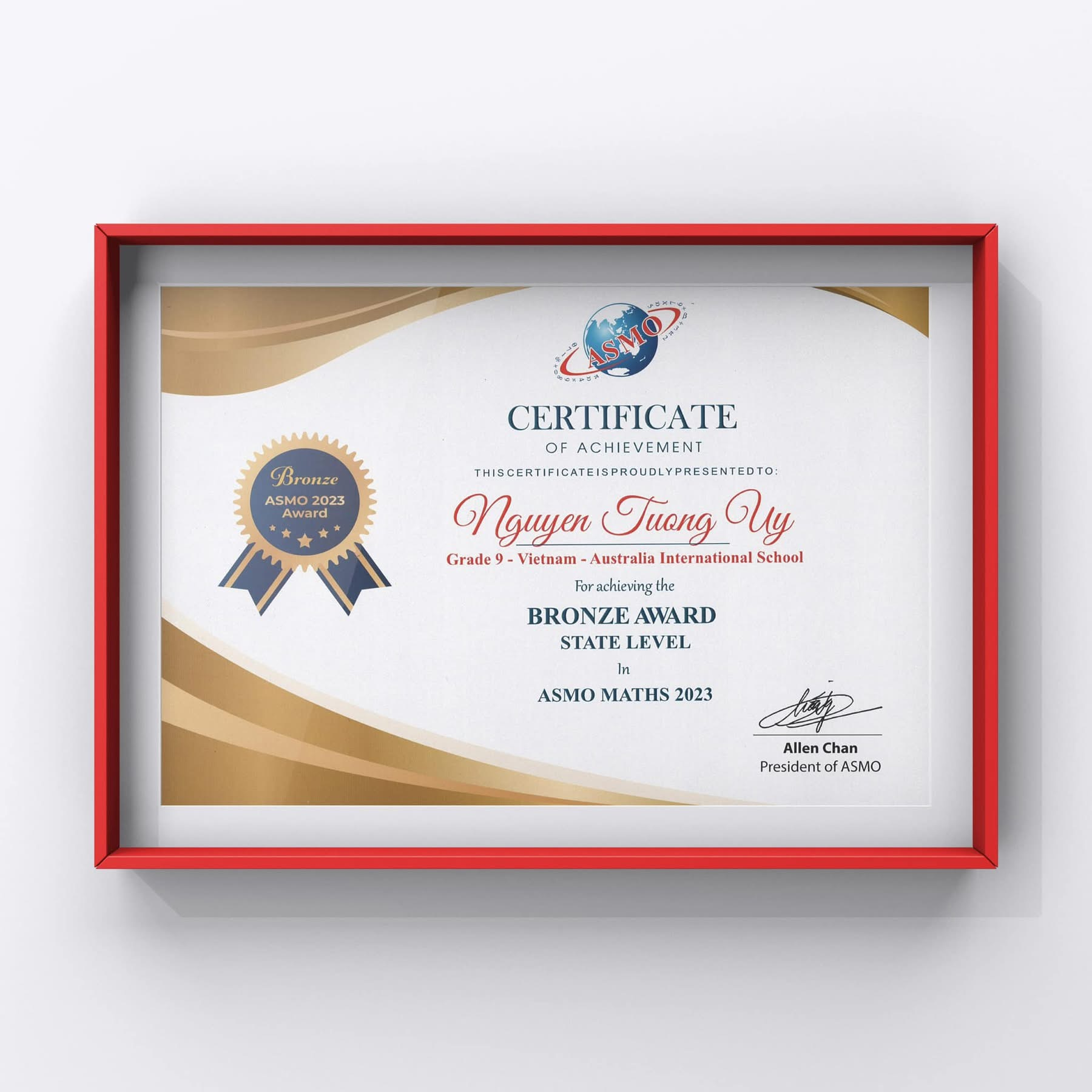 Bronze Award Stage Level in ASMO Maths 2023