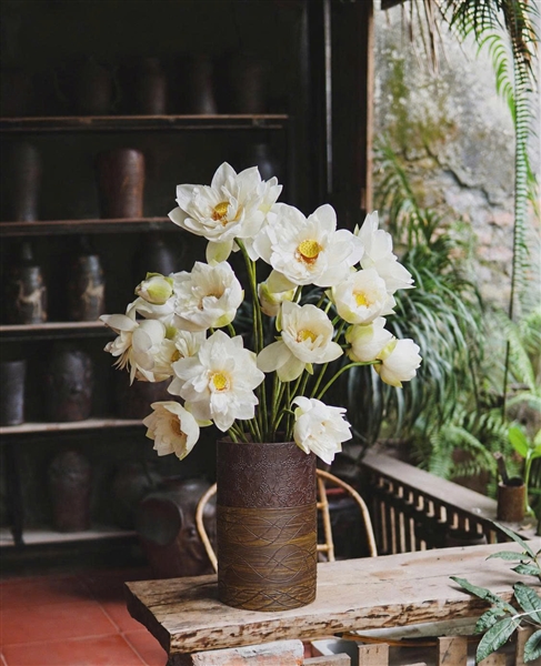 Gốm sành mộc (Làng Gốm Sành Hương Canh) - Bình gốm hình trụ tròn, cao 29cm, miệng 16cm